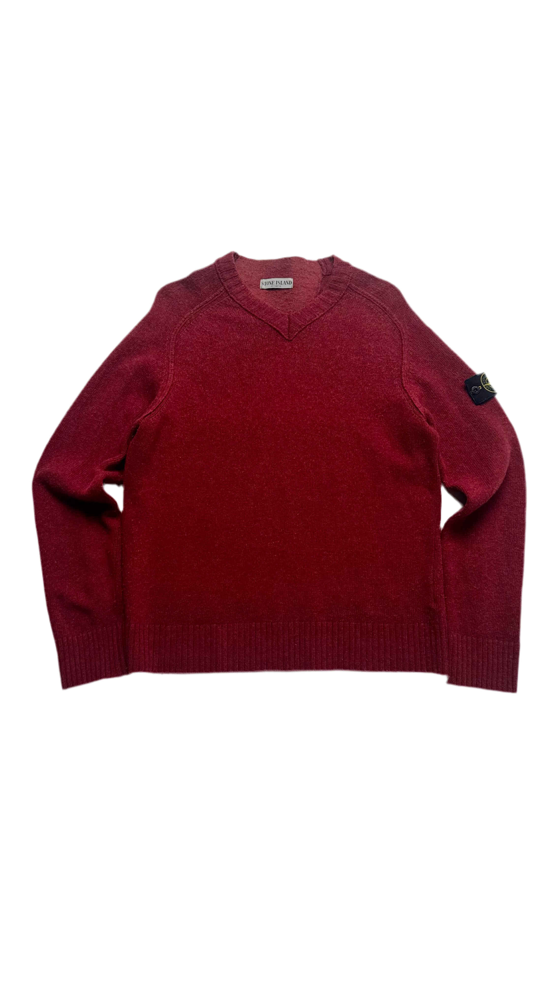 SS06 Vintage Stone Island V-Neck Burgundy Red Knitted Sweater