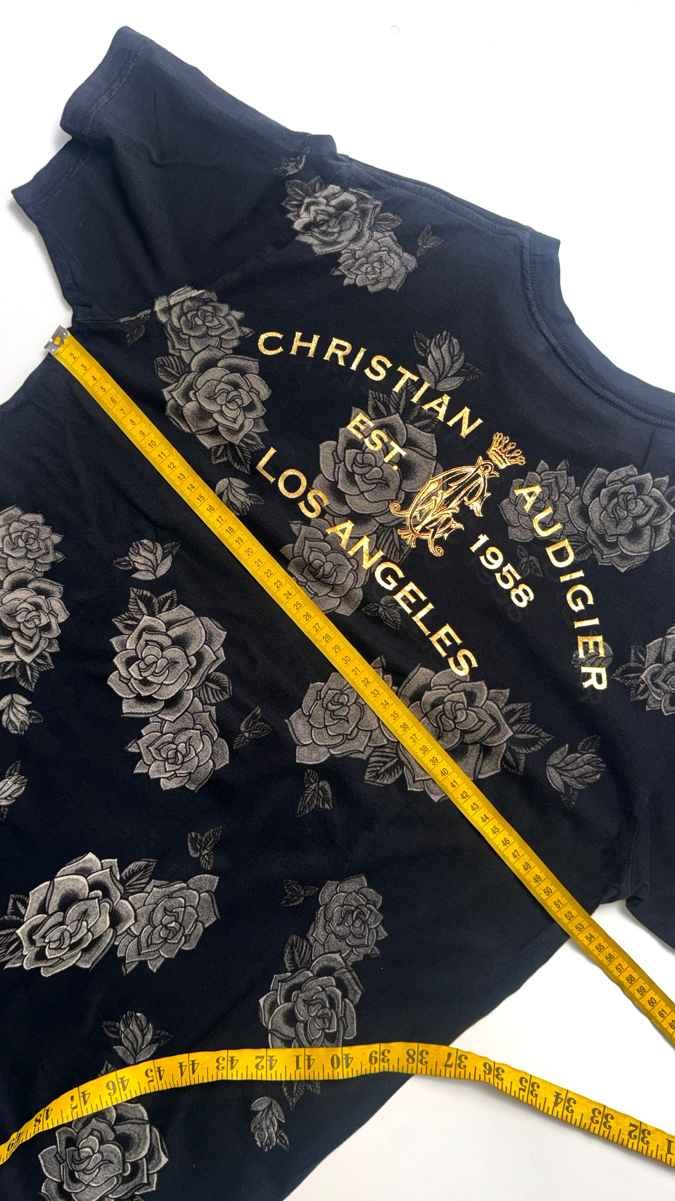 Y2K Christian Audigier Black All Over Print T shirt