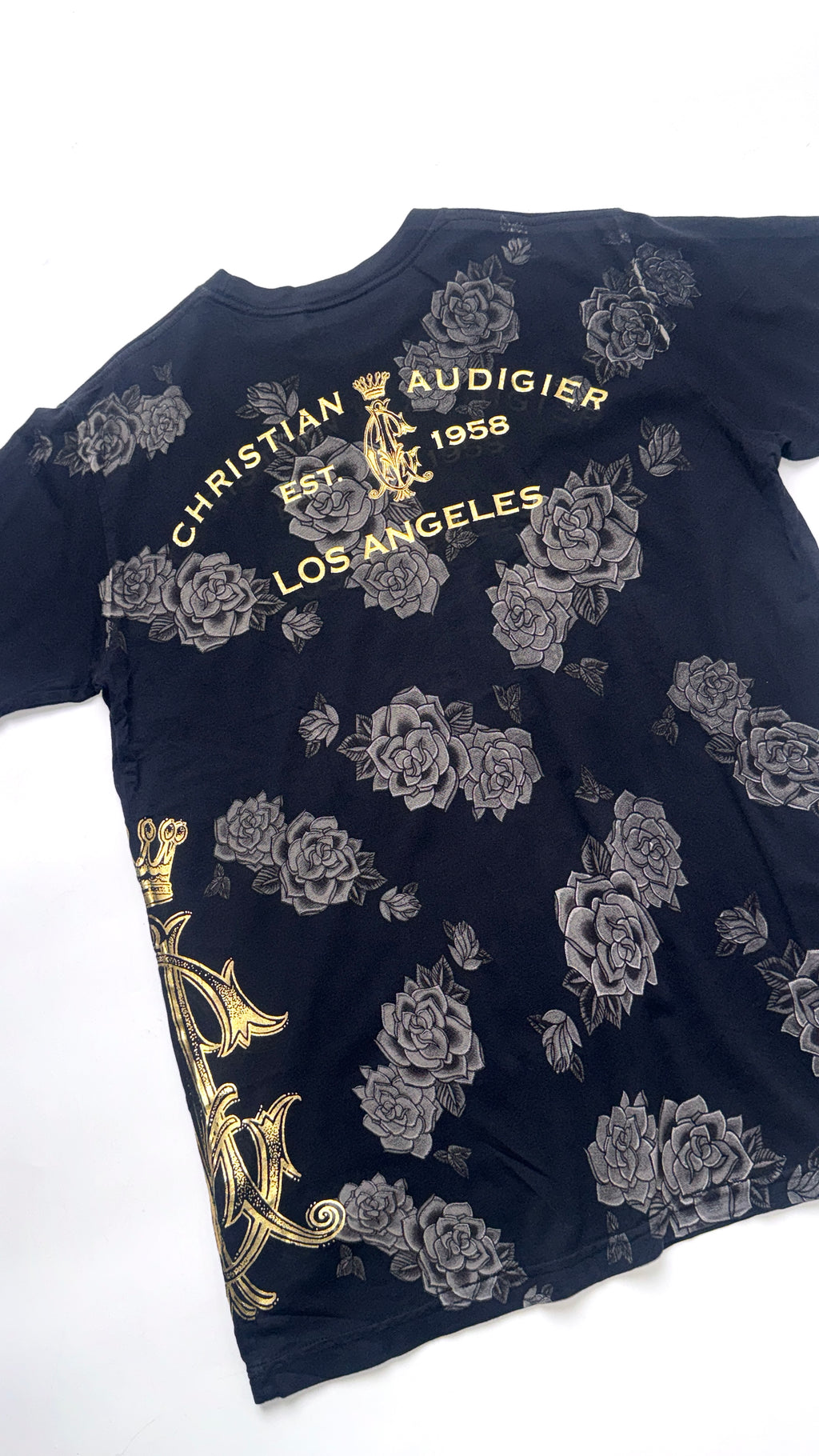 Y2K Christian Audigier Black All Over Print T shirt