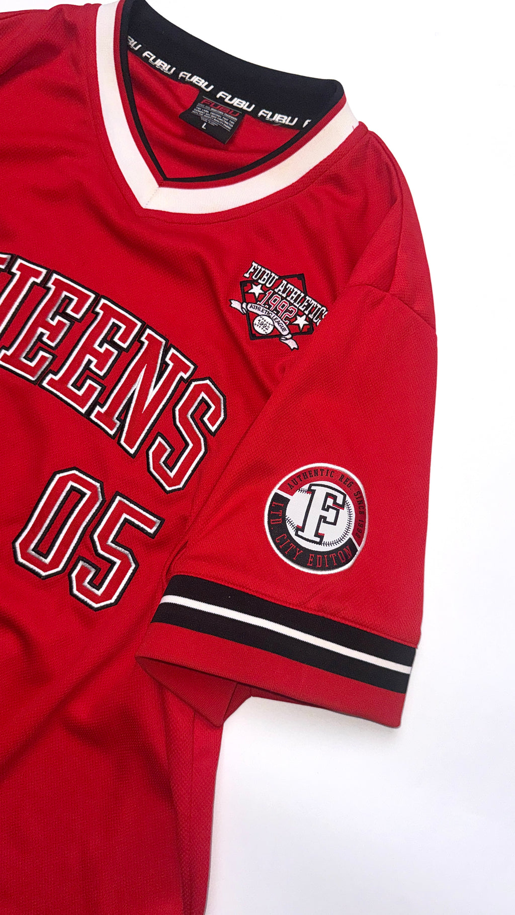 2000s FUBU Red Jersey “QUEENS”