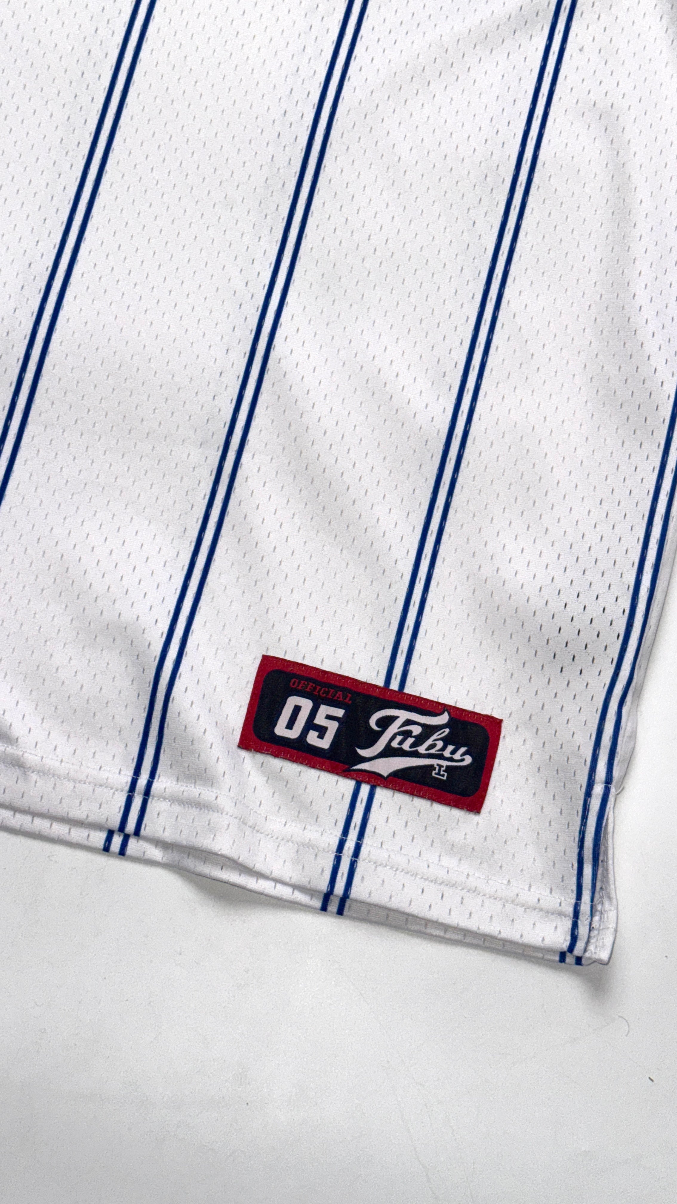2000s FUBU White/Blue Stripped Jersey (L)