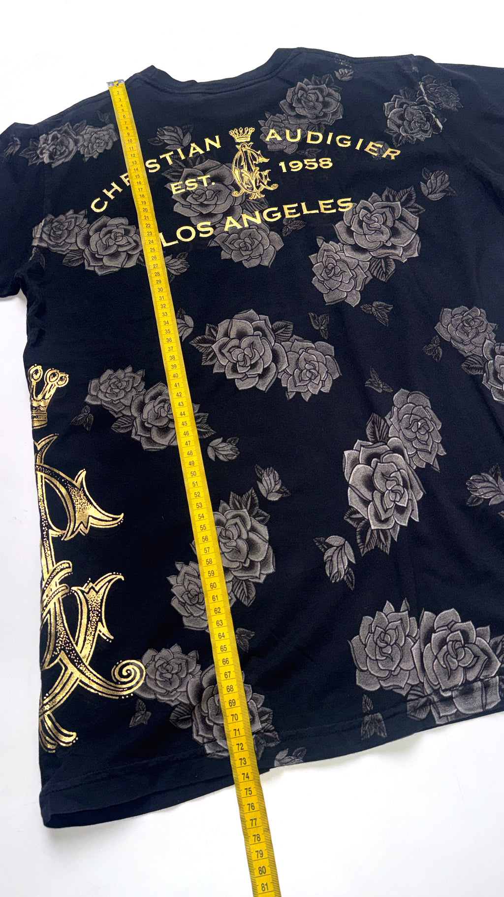Y2K Christian Audigier Black All Over Print T shirt
