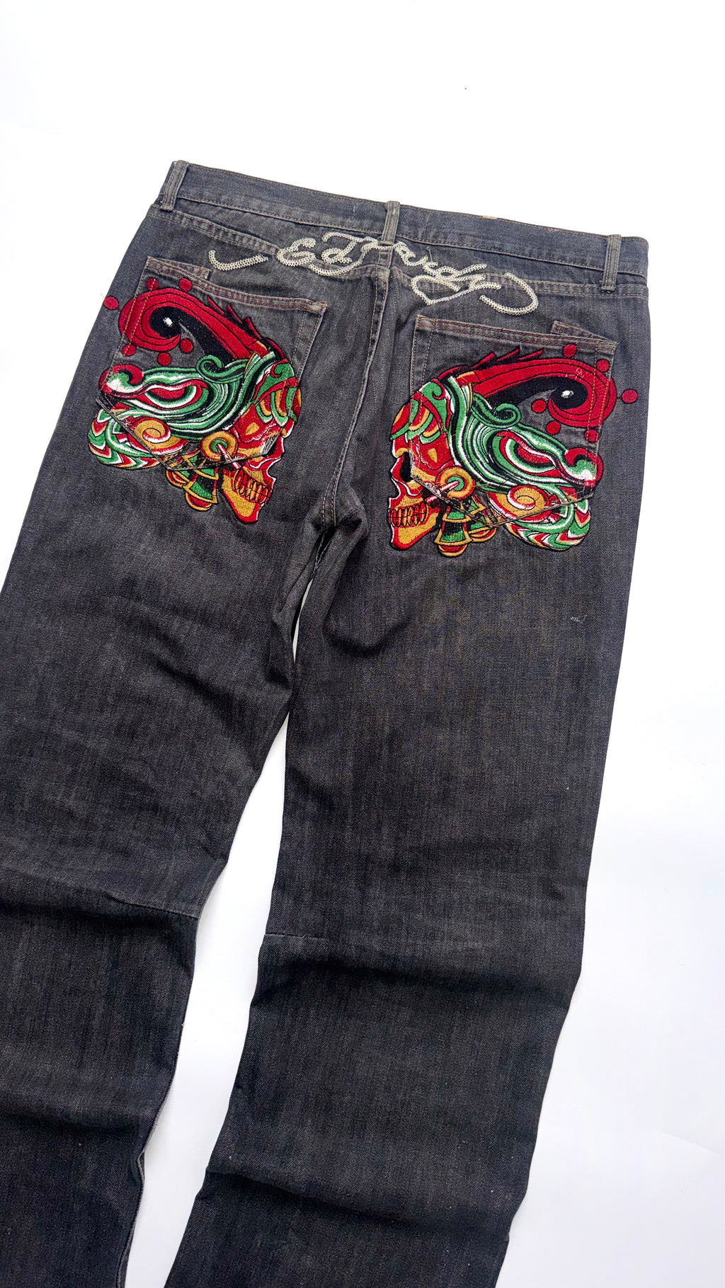 Vintage Ed Hardy Skulls Embroidered Baggy Jeans Lot 2008