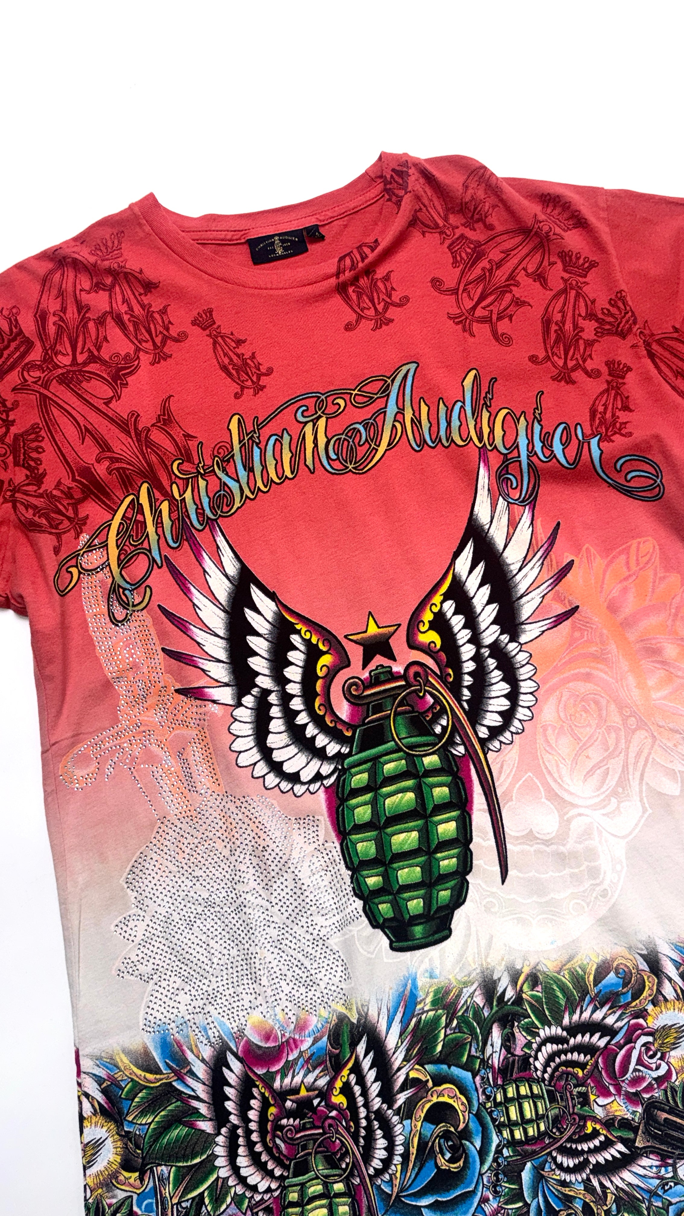 Y2K Christian Audigier All over print T shirt