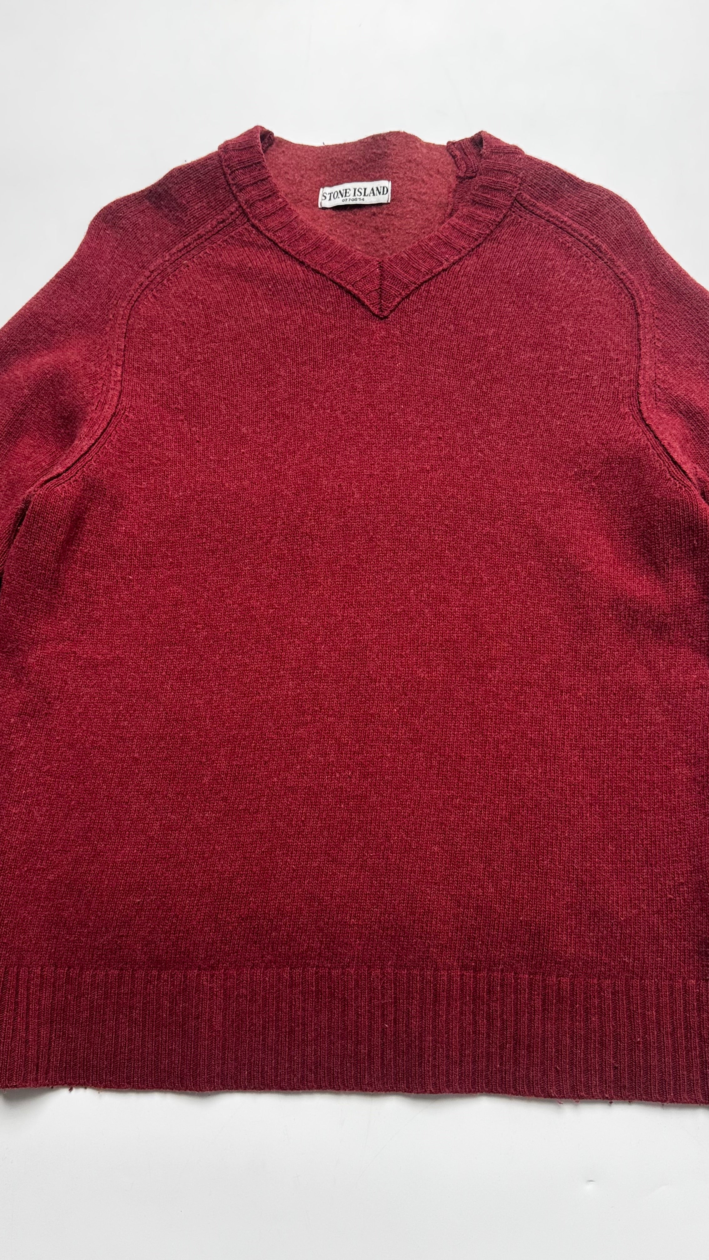 SS06 Vintage Stone Island V-Neck Burgundy Red Knitted Sweater
