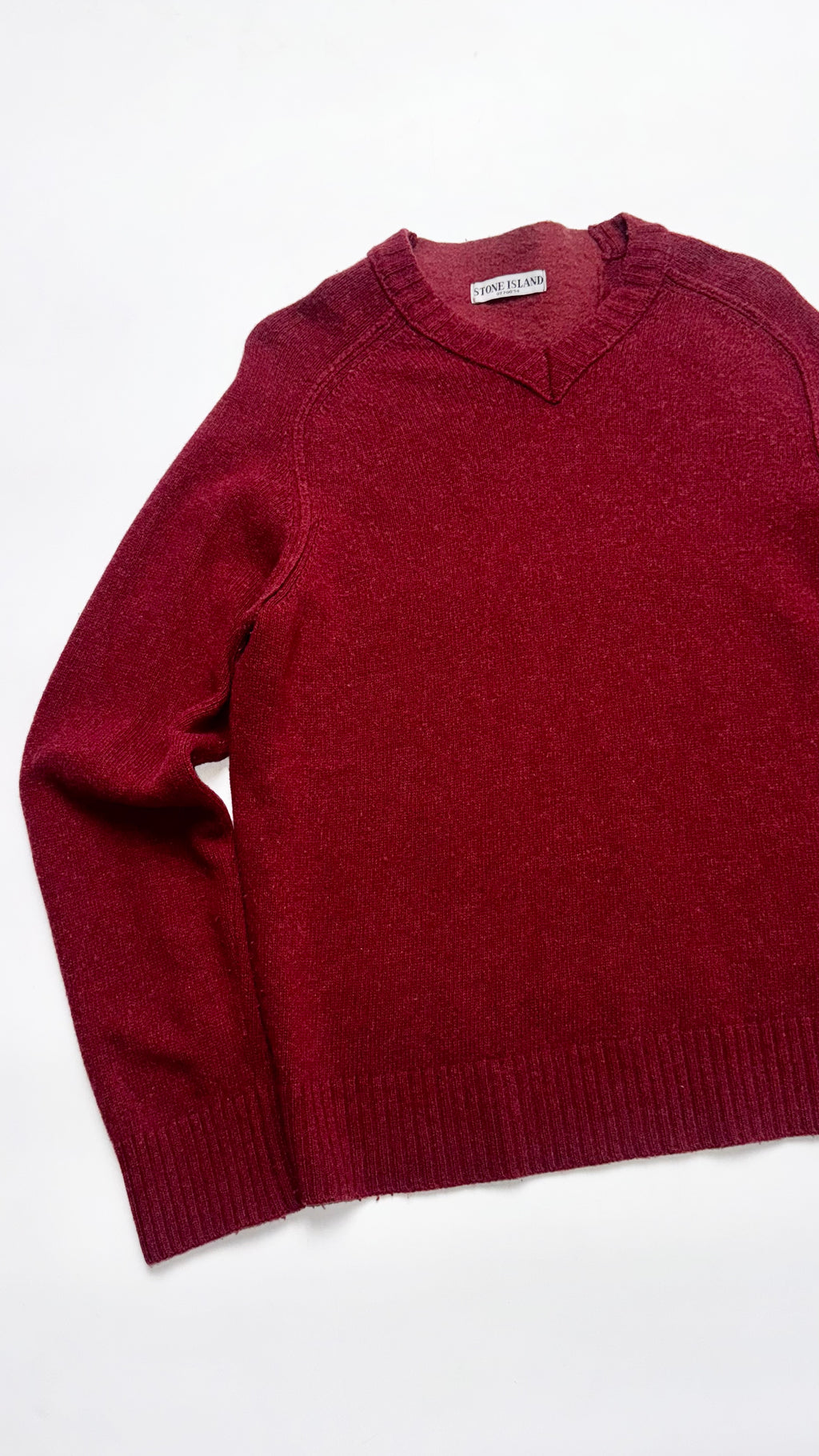 SS06 Vintage Stone Island V-Neck Burgundy Red Knitted Sweater