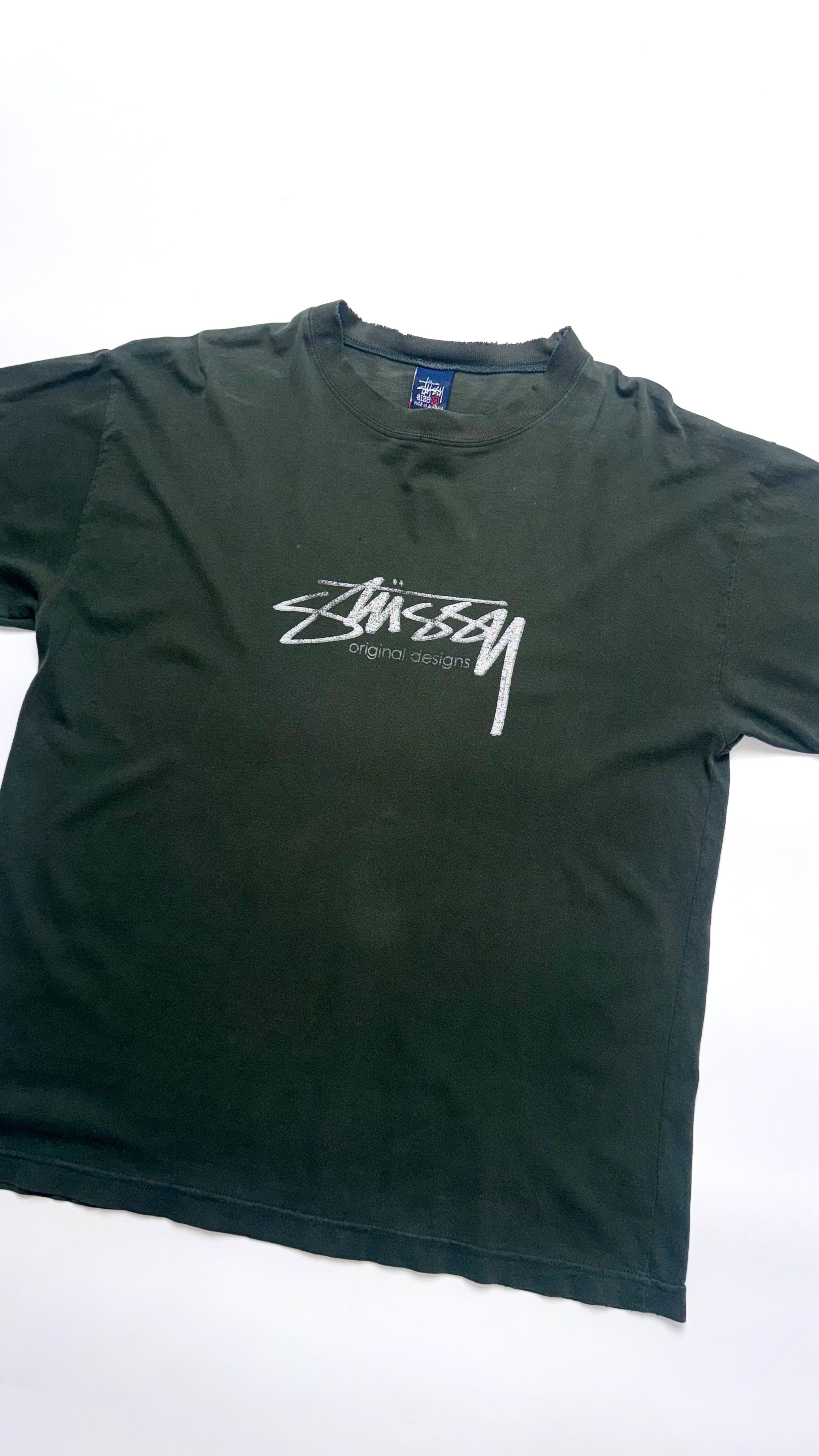 Vintage 90s Faded/Thrashed Dark Green Stussy T shirt