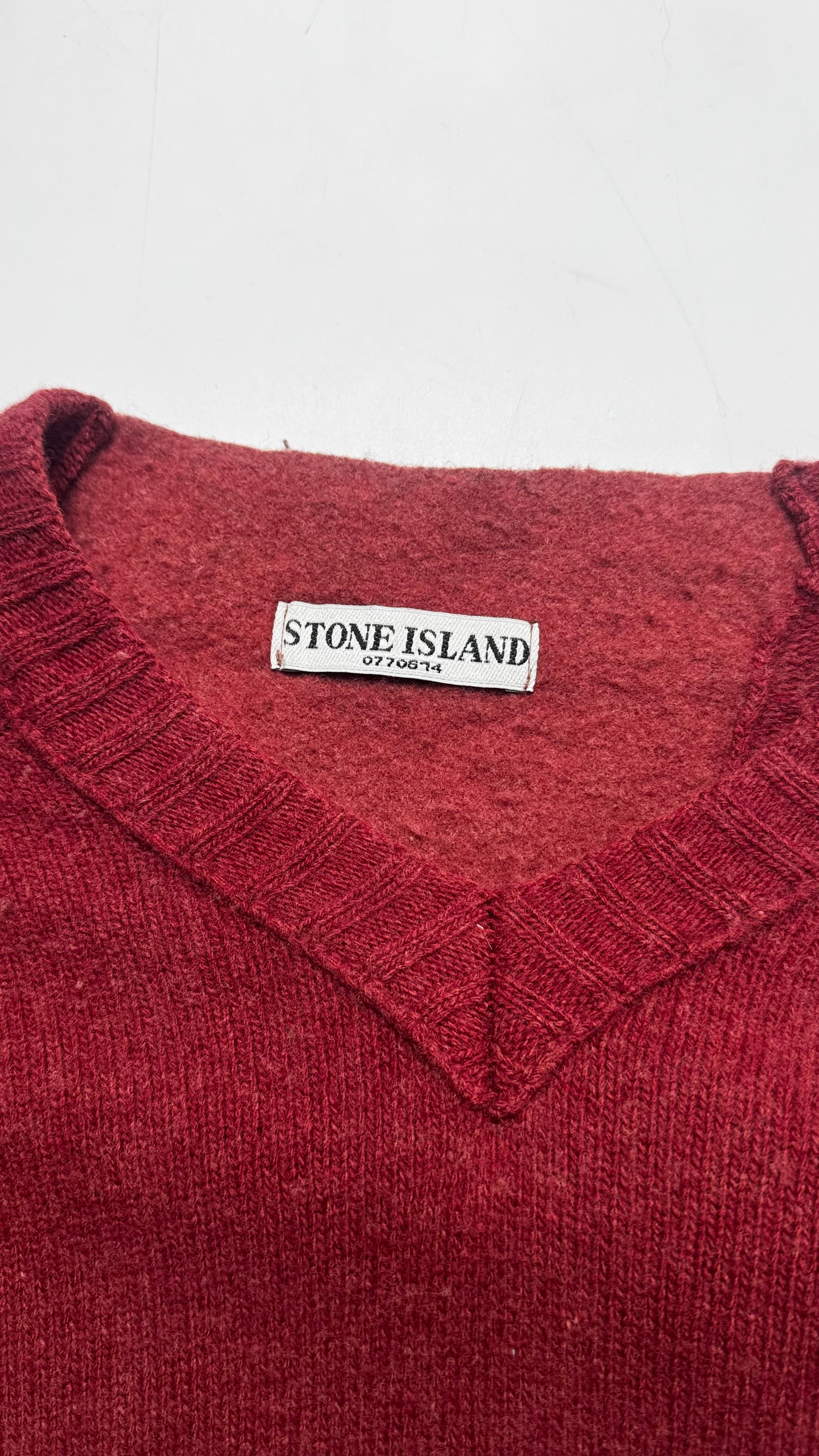 SS06 Vintage Stone Island V-Neck Burgundy Red Knitted Sweater
