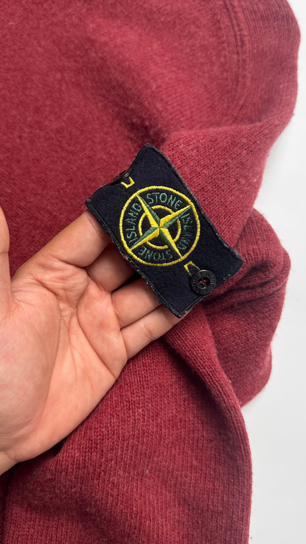 SS06 Vintage Stone Island V-Neck Burgundy Red Knitted Sweater