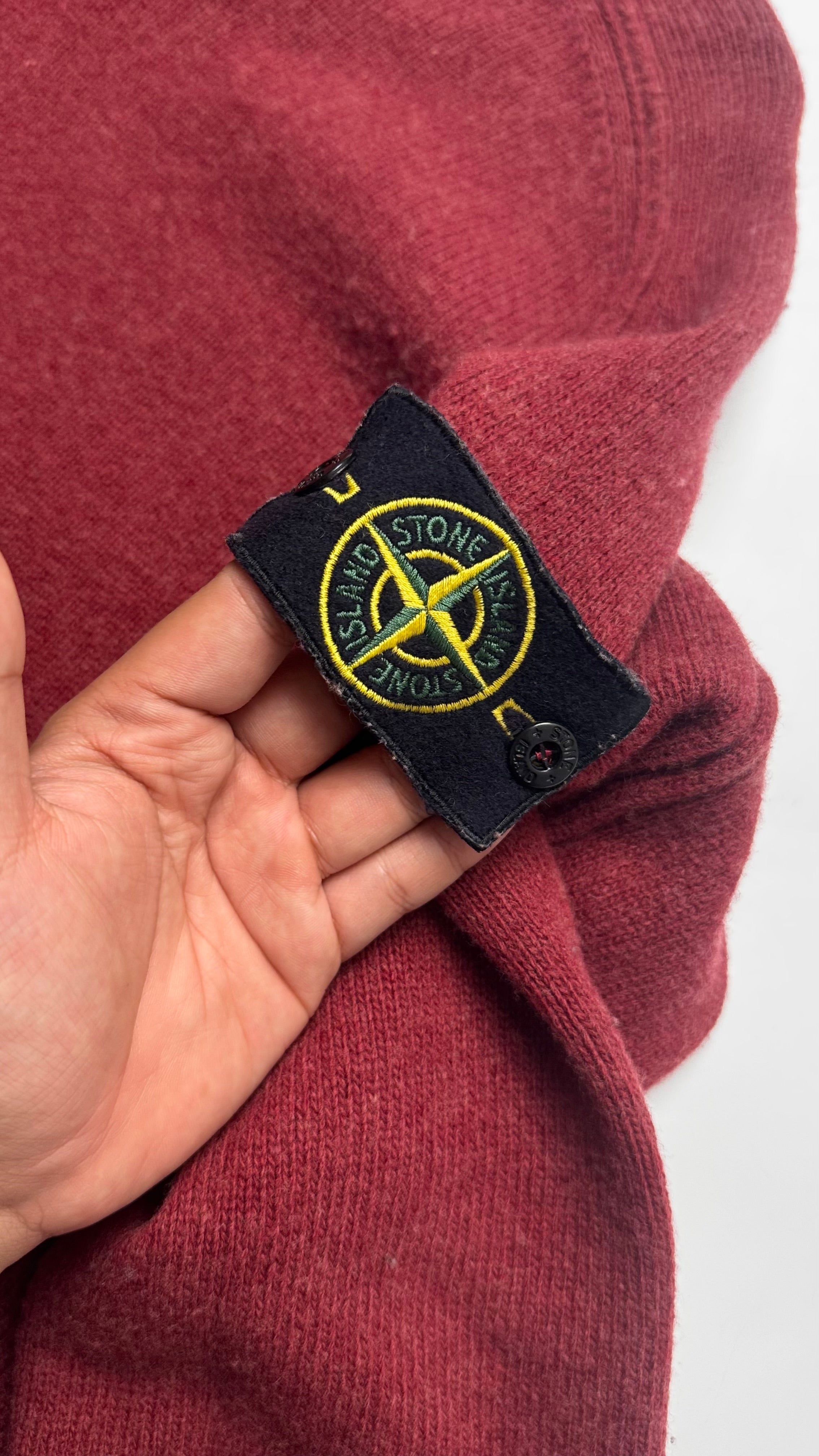 SS06 Vintage Stone Island V-Neck Burgundy Red Knitted Sweater