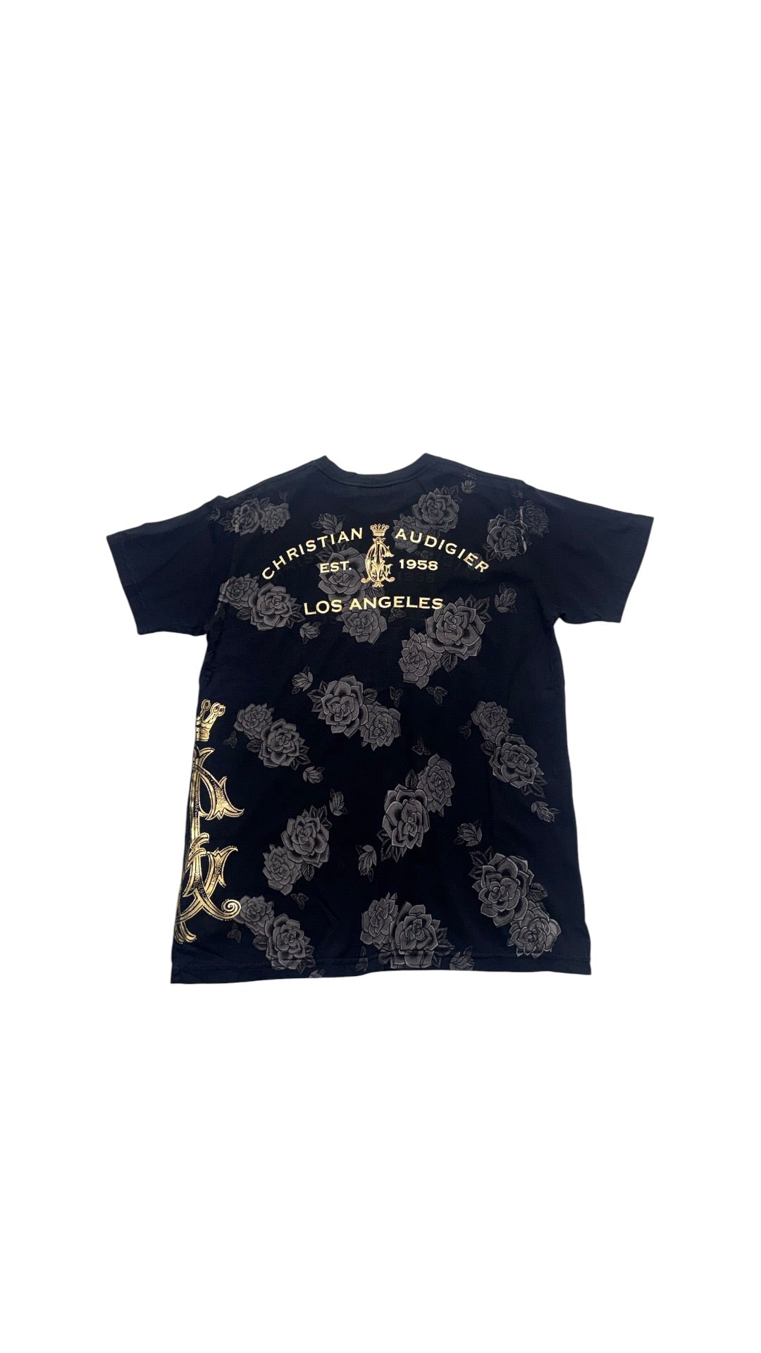 Y2K Christian Audigier Black All Over Print T shirt