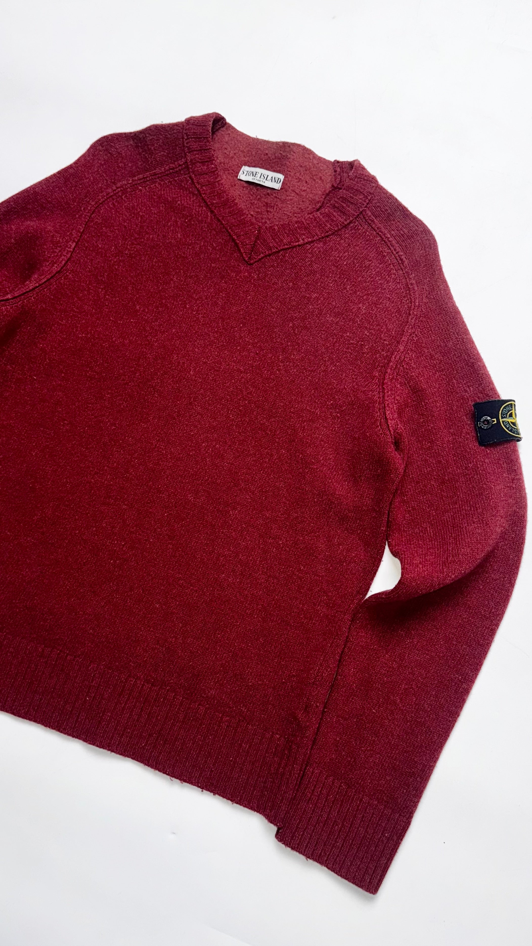 SS06 Vintage Stone Island V-Neck Burgundy Red Knitted Sweater