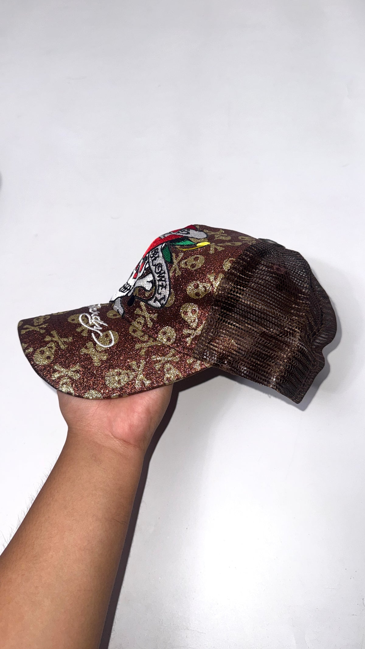 Y2K Ed hardy “Brown Heart Skull” Cap