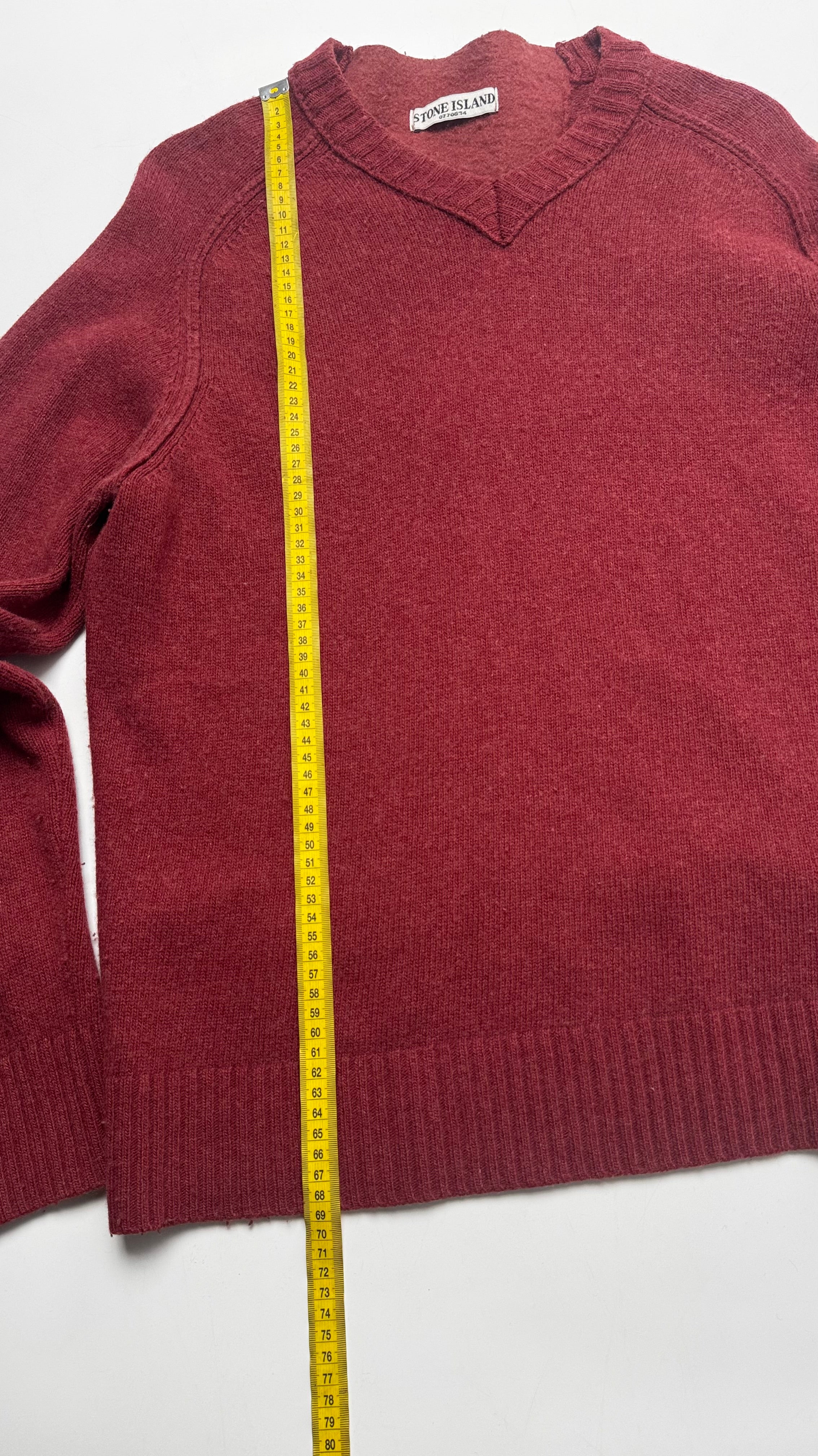 SS06 Vintage Stone Island V-Neck Burgundy Red Knitted Sweater