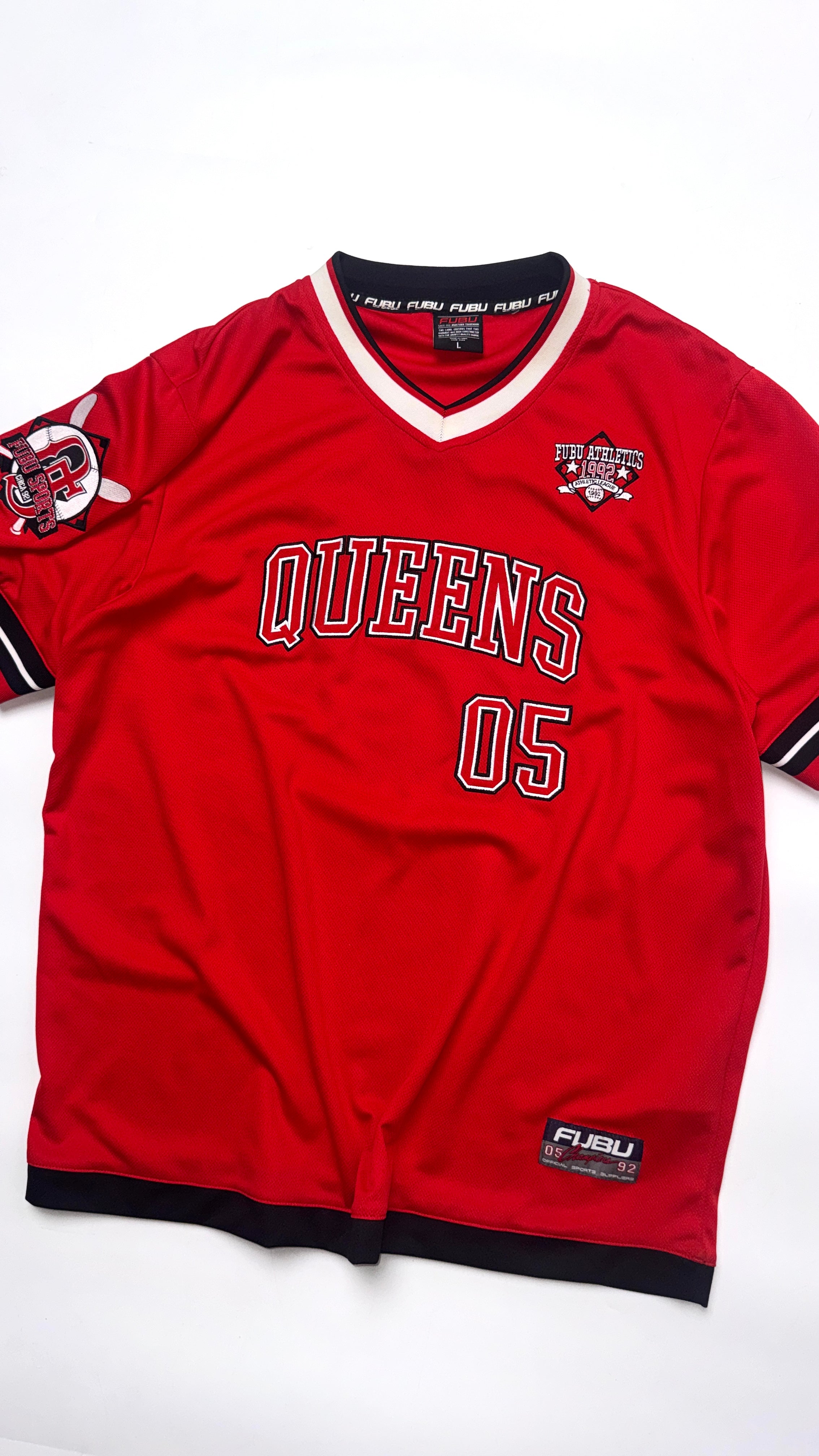 2000s FUBU Red Jersey “QUEENS”