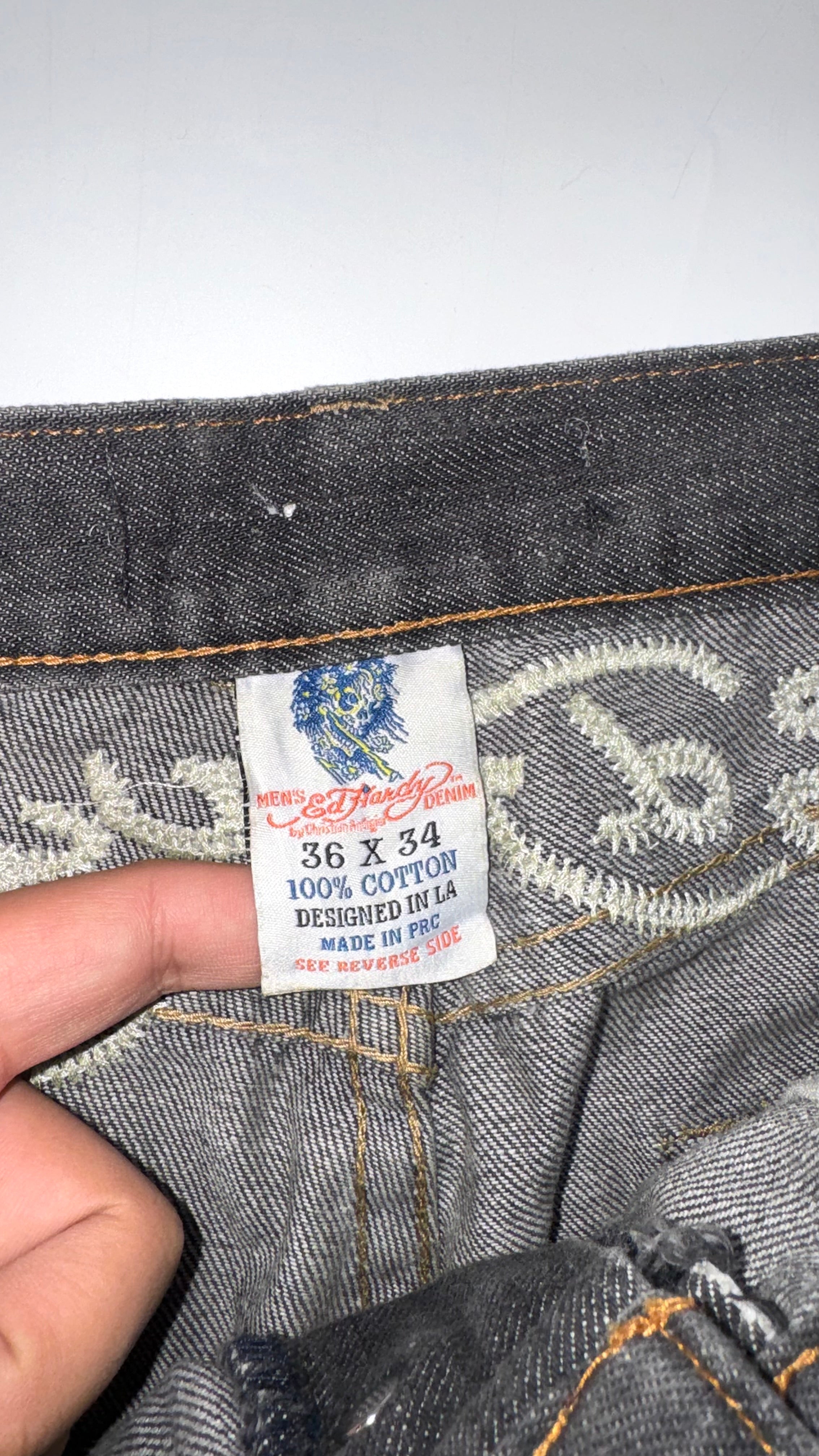 Vintage Ed Hardy Skulls Embroidered Baggy Jeans Lot 2008