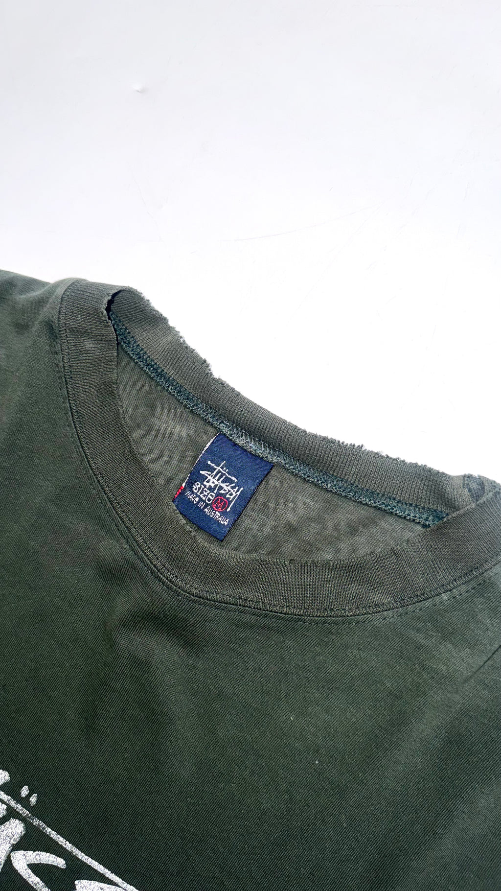 Vintage 90s Faded/Thrashed Dark Green Stussy T shirt