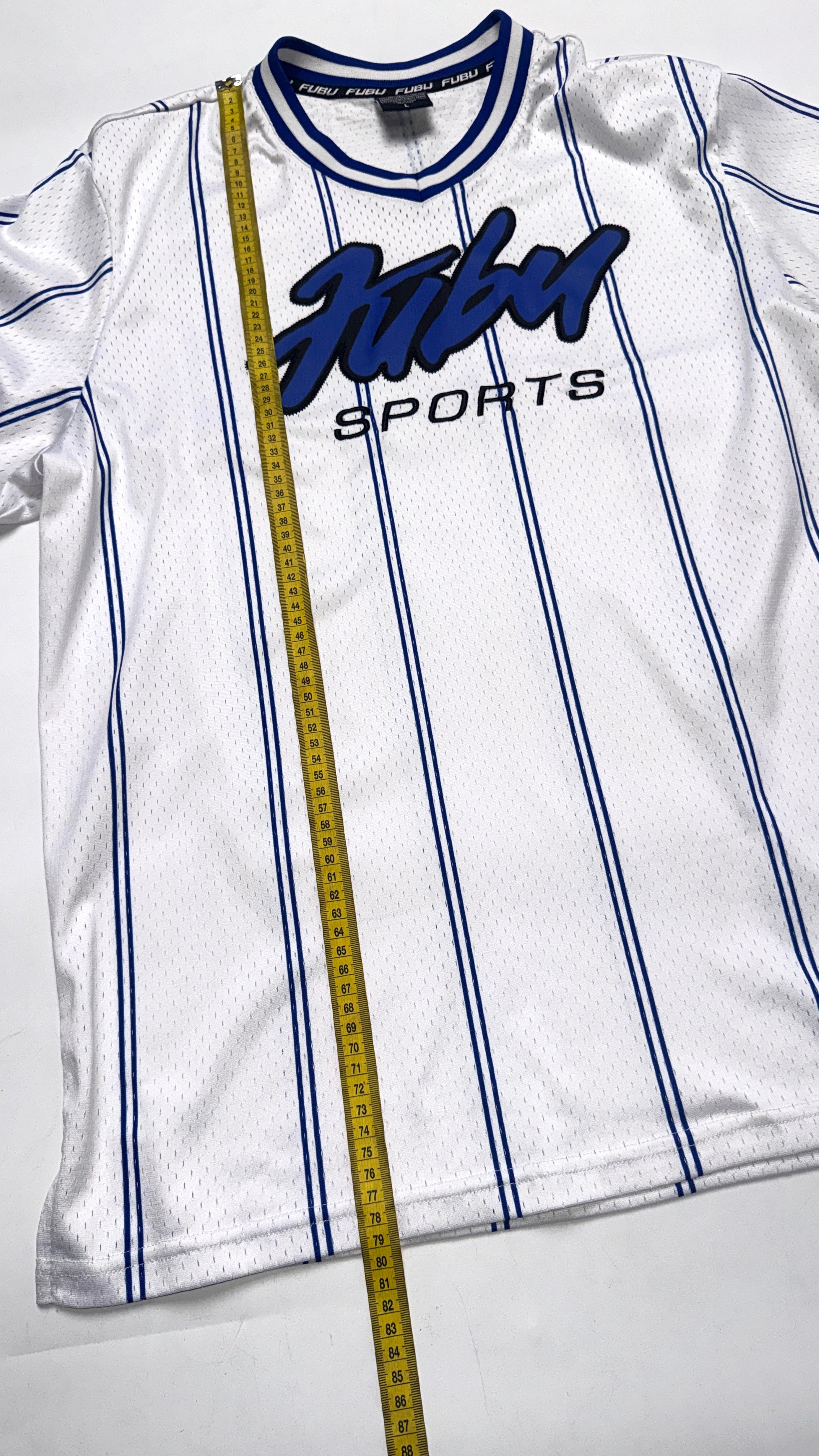 2000s FUBU White/Blue Stripped Jersey (L)