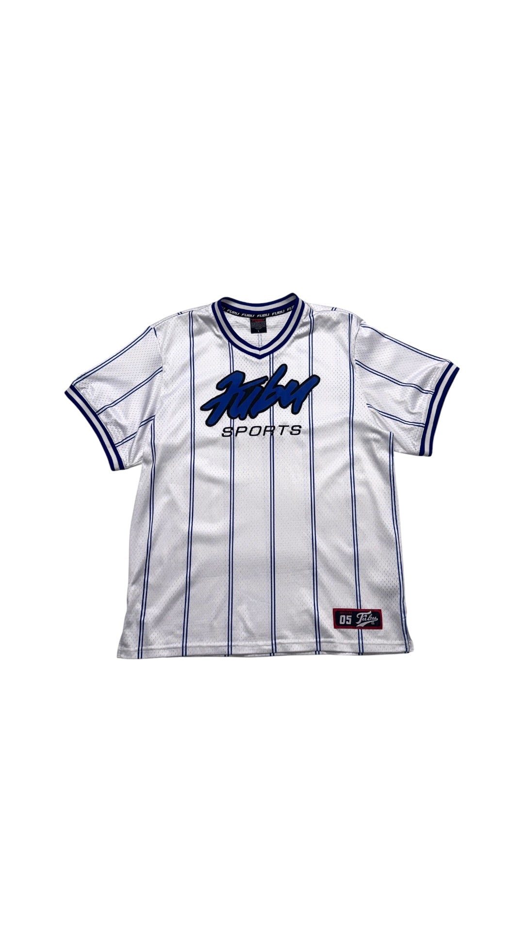 2000s FUBU White/Blue Stripped Jersey (L)