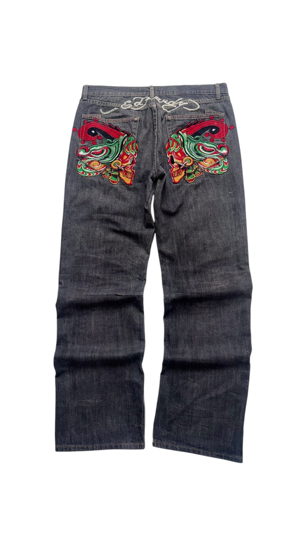 Vintage Ed Hardy Skulls Embroidered Baggy Jeans Lot 2008