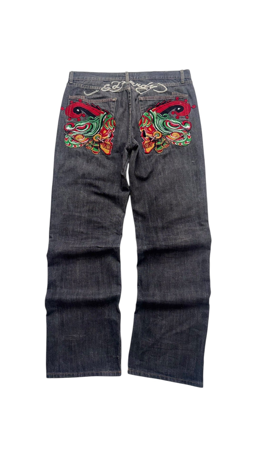 Vintage Ed Hardy Skulls Embroidered Baggy Jeans Lot 2008