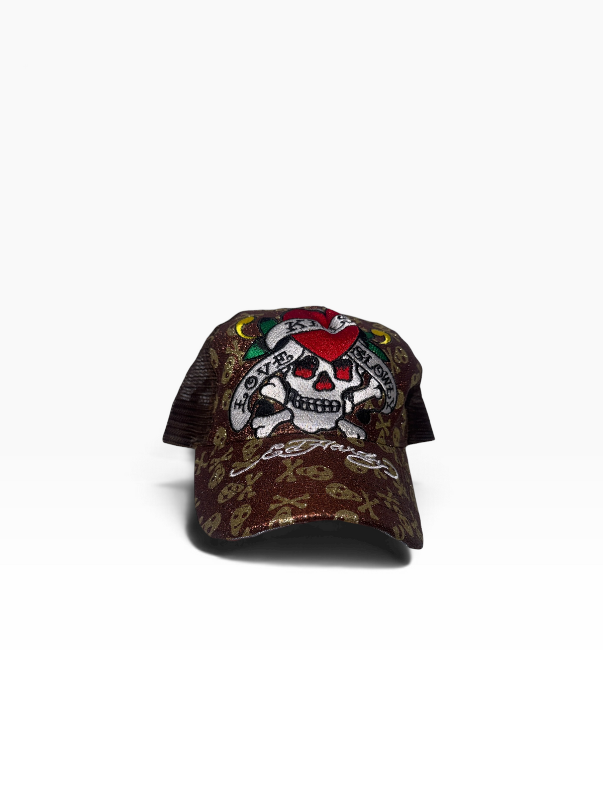 Y2K Ed hardy “Brown Heart Skull” Cap