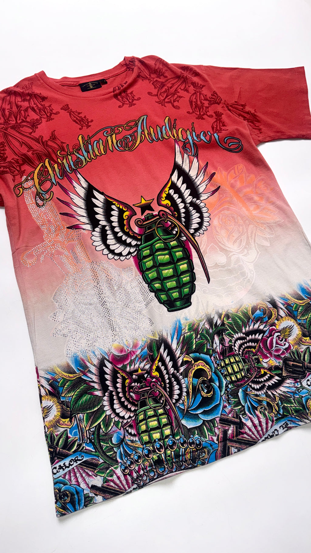 Y2K Christian Audigier All over print T shirt