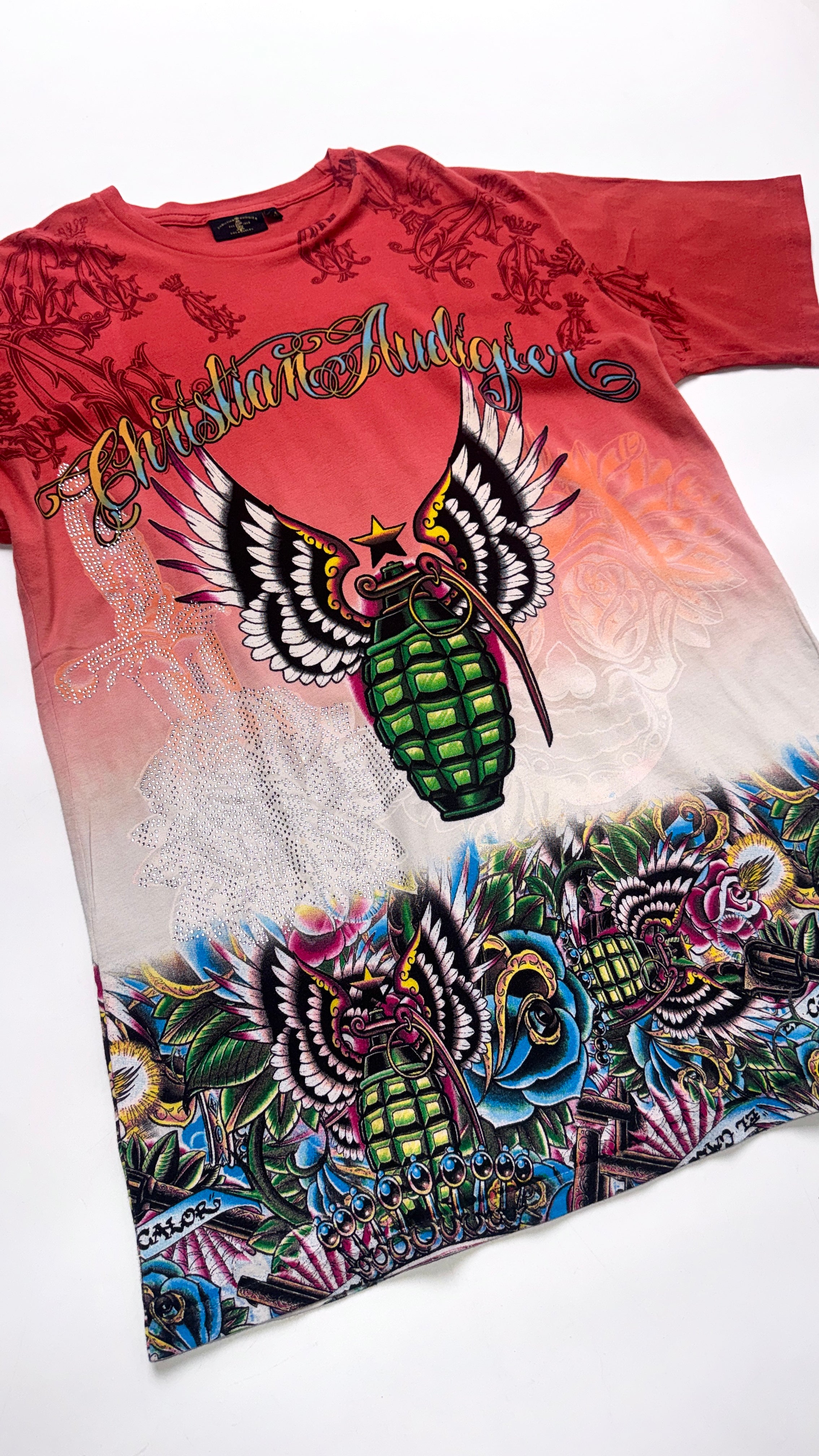Y2K Christian Audigier All over print T shirt